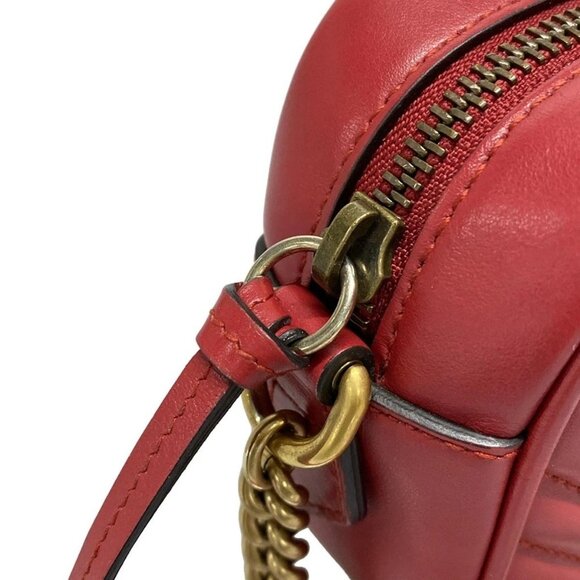 Auth GUCCI GG Marmont 448065 Red Leather Shoulder Bag - Picture 10 of 16